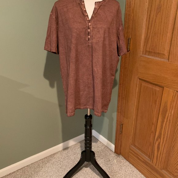 Other - MENS BROWN 1/4 BUTTON UP TEE SHIRT SIZE XL #343